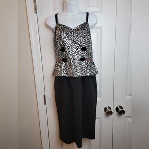 Tatyana Black and Silver Polka Dot Midi Dress Size Large